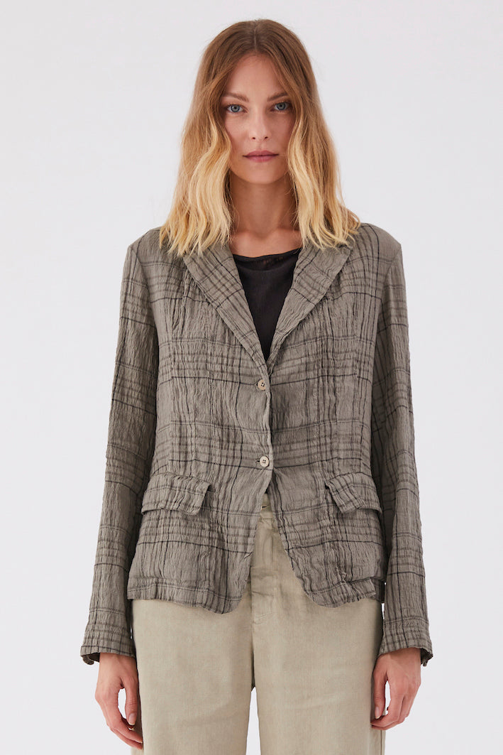 Transit Grey Plaid Linen Blend Blazer