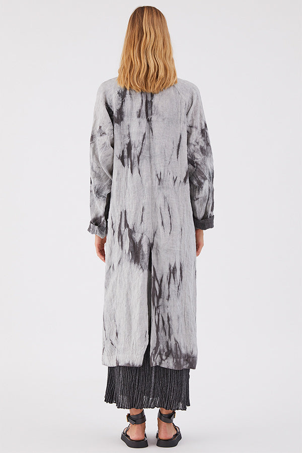 Transit Grey Tie Dye Linen Trench Coat