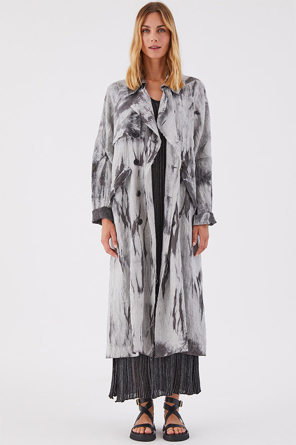 Transit Grey Tie Dye Linen Trench Coat