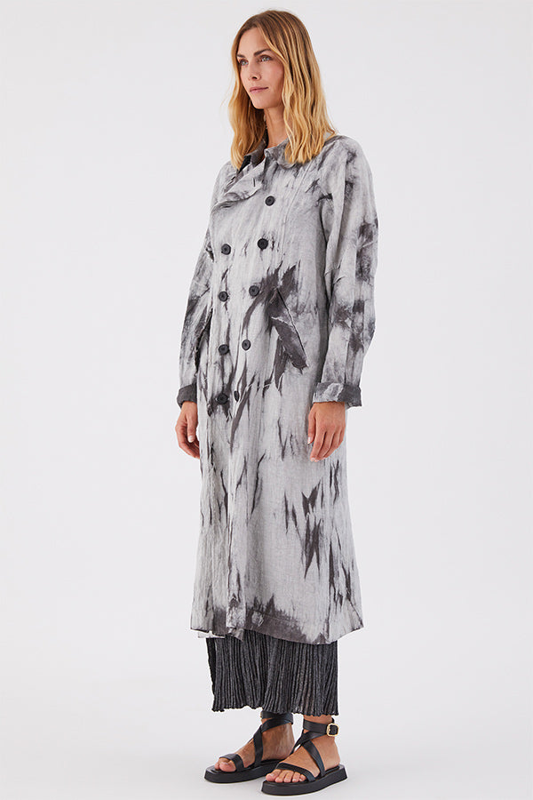 Transit Grey Tie Dye Linen Trench Coat