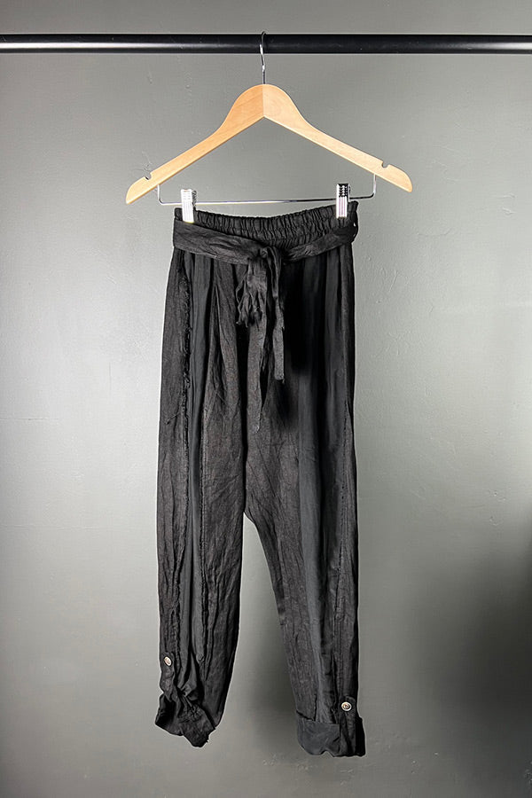 Sanctamuerte Black Viscose Silk & Linen Pants