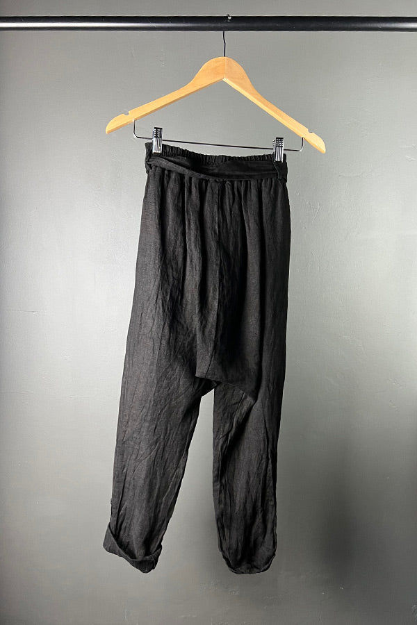 Sanctamuerte Black Viscose Silk & Linen Pants