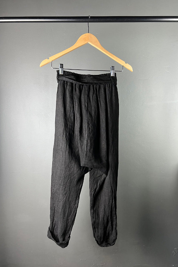 Sanctamuerte Black Viscose Silk & Linen Pants