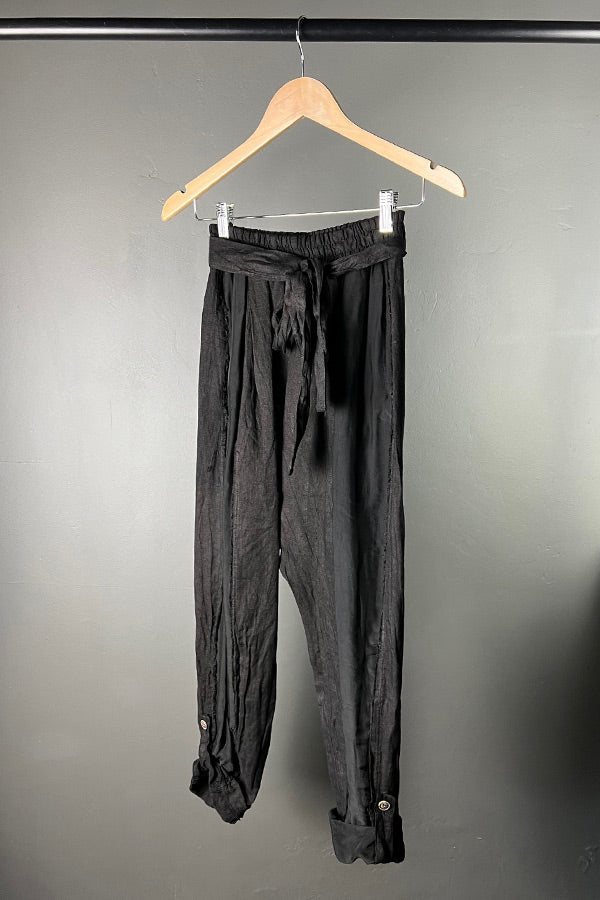 Sanctamuerte Black Viscose Silk & Linen Pants